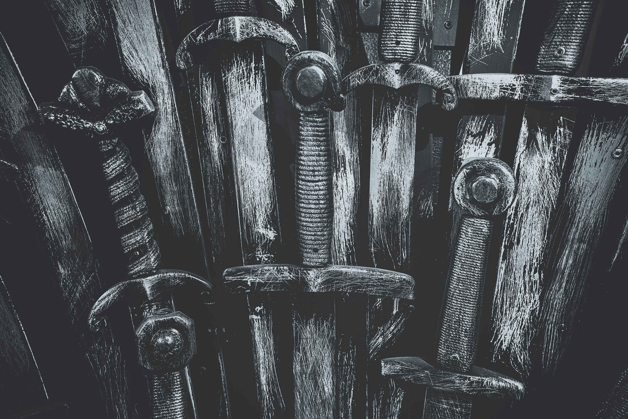 Metal knight swords background. Close up. The concept Knights.